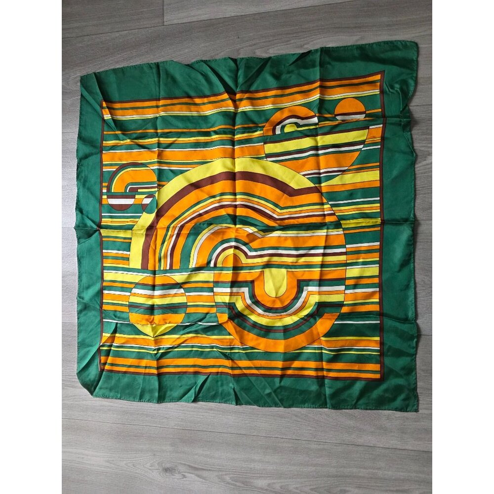 Vintage Multicolor Groovy Geometric Print Silk Scarf 26" X 26" Retro Style